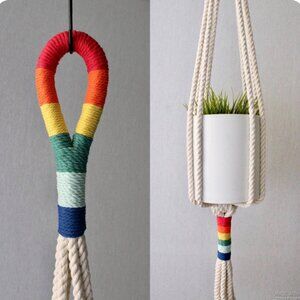 Macrame Plant Hanger, Hanging Planter, Rainbow Plant Holder,: 40"
